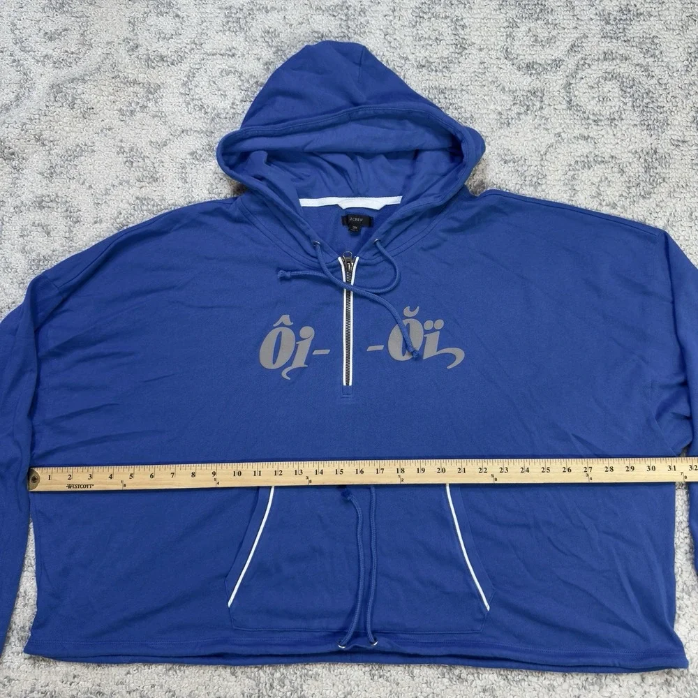 J.‎ Crew Full Zip Hoodie Unisex Cropped Size 3X Blue Pockets Fall Casual